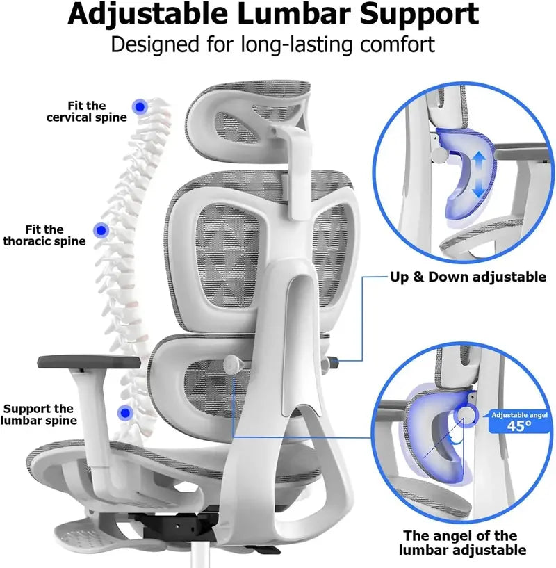 Ergo3D High-Back Mesh Office Chair  Fully Adjustable 3D Armrests and Casters for Home or Workplace