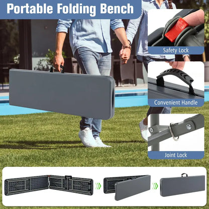 6-Foot Heavy-Duty Plastic Folding Bench  1320 lb Weight Capacity, Lightweight Portable Design