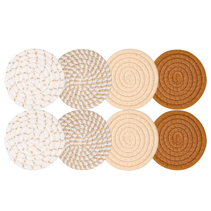Set of 8 Absorbent Cotton Drink Coasters in 4 Colors + Storage Holder