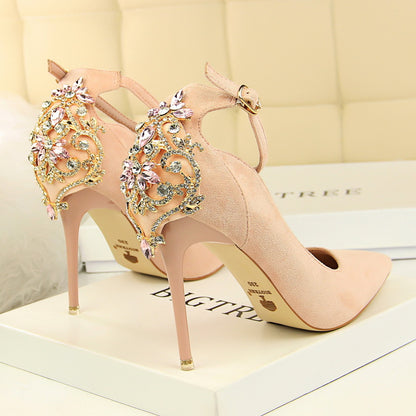 Escarpins en Suédine à Talons Aiguilles et Strass