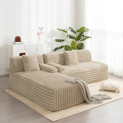 Cloud Modular Sectional Sofa  Contemporary Upholstered L-Shaped Configuration with Two Decorative Pillows