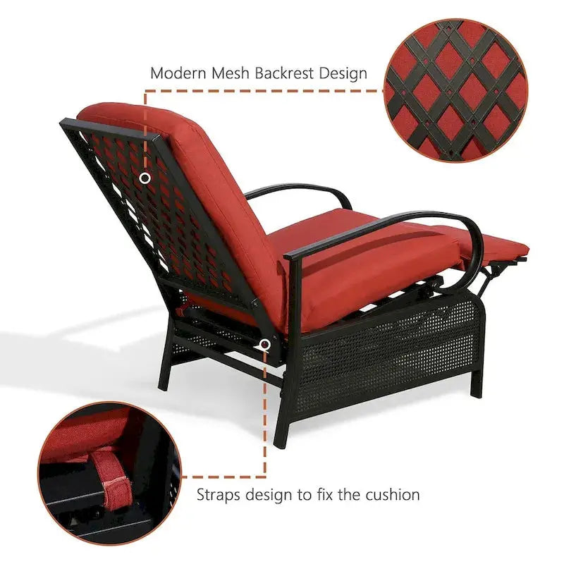 Adjustable Outdoor Reclining Lounge Sofa  Cushioned Patio Chair, Compact Dimensions