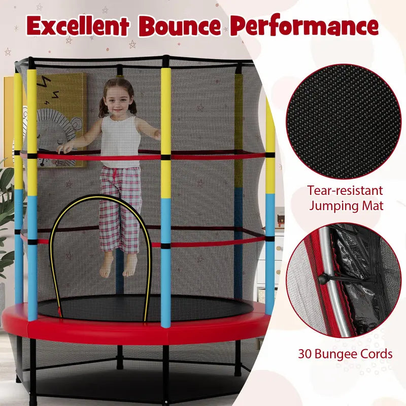 55-Inch ASTM-Certified Kids’ Trampoline with Enclosed Safety Net for Toddlers