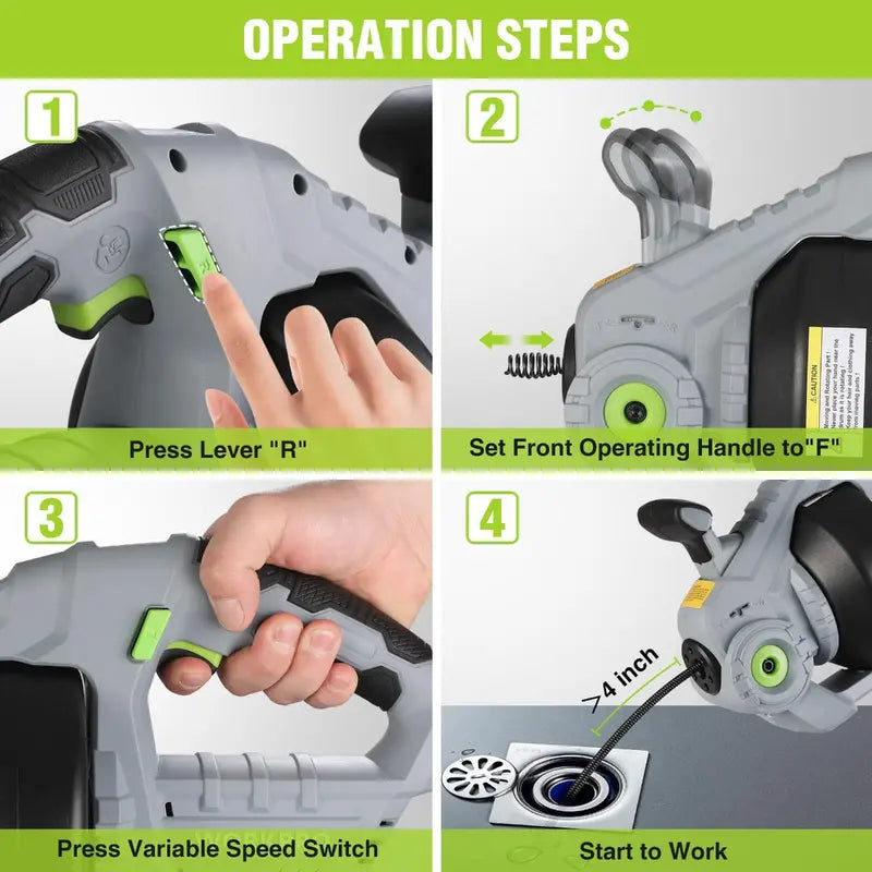 WORKPRO 20V Cordless Electric Drain Auger  25-Foot Plumbing Snake with 2.0Ah Battery & Charger