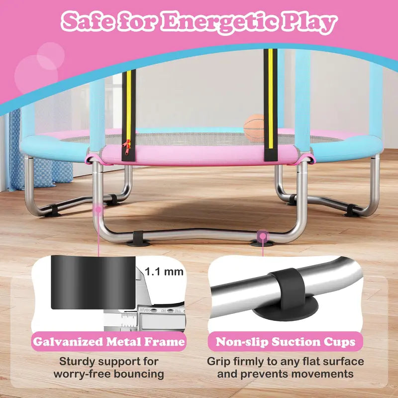 60-Inch Toddler Trampoline  Safe Recreational Bouncer with Basketball Hoop for Ages 36