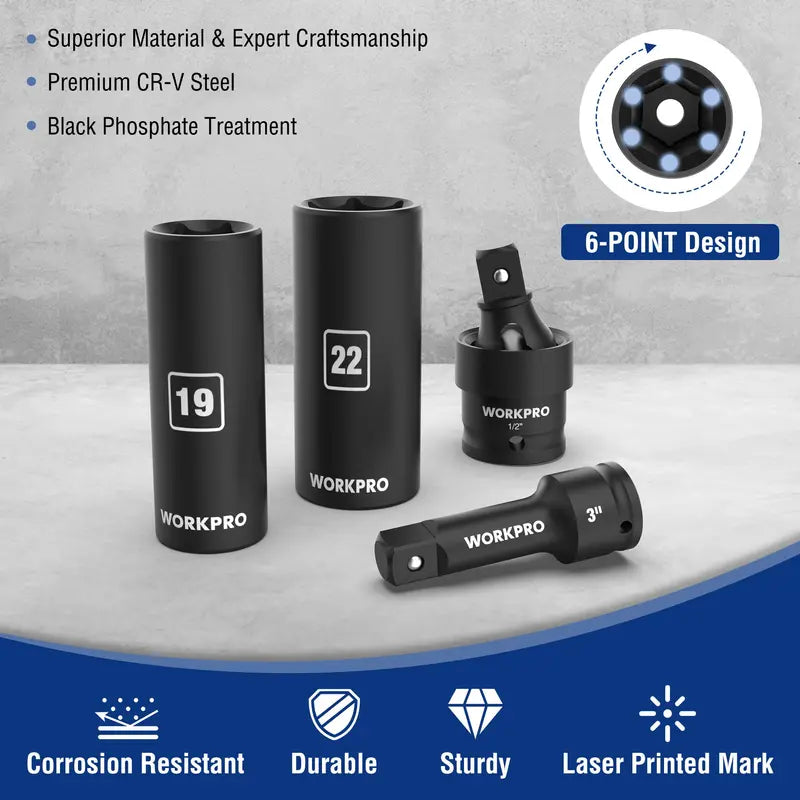 WORKPRO 65-Piece 1/2-Inch Drive Impact Socket Set  SAE & Metric Deep and Standard Sizes