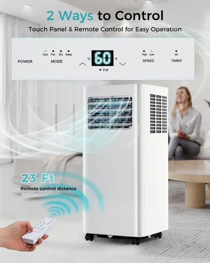 8,000 BTU Portable 3-in-1 Air Conditioner  Ultra-Quiet Cooling, Dehumidifying & Fan Modes for Spaces up to 350 sq ft, Remote & Timer Included