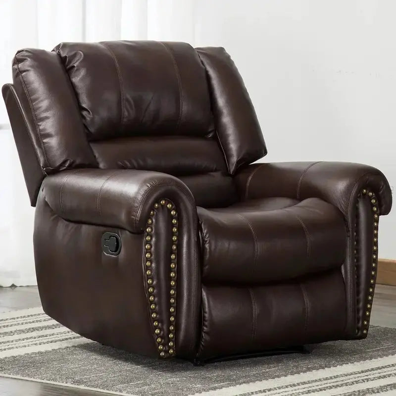 Classic Leather Manual Recliner  Traditional Single-Sofa Living Room Accent Chair