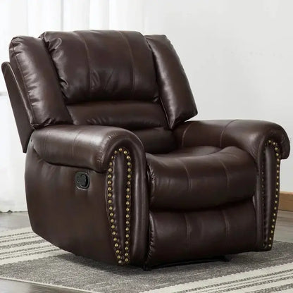 Classic Leather Manual Recliner  Traditional Single-Sofa Living Room Accent Chair
