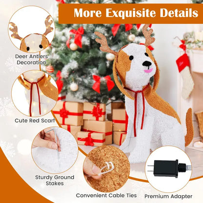 Lighted Christmas Puppy Decoration — Indoor/Outdoor LED-Illuminated Dog Figurine