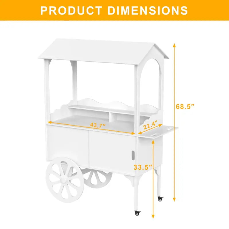 Wooden Dessert Cart with Wheels  Mobile Candy or Party Serving Station with Cabinet Storage