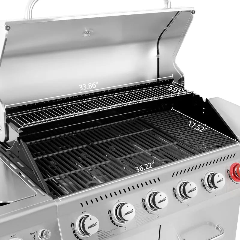 Premium 6-Burner Stainless Steel Propane Grill  74,000 BTU Outdoor BBQ with Sear & Side Burners