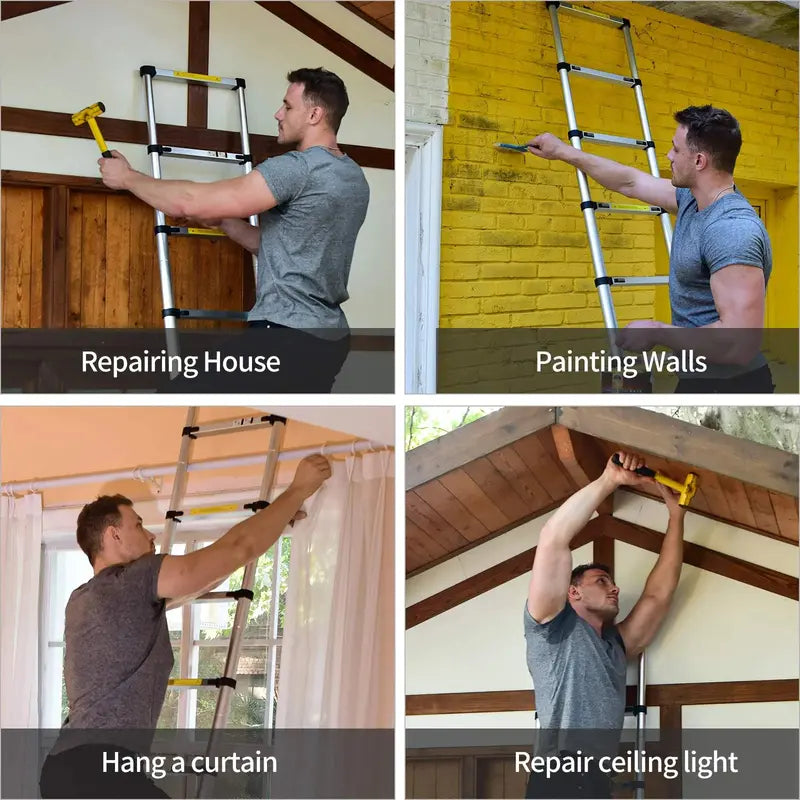 BOWEITI Telescoping Aluminum Extension Ladder 15.5FT, 330 lb Capacity, Adjustable Height, Includes Carry Bag & Gloves