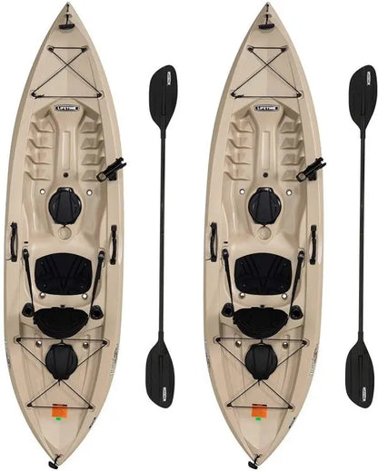 Tamarack Angler 100 Fishing Kayak  10-Foot UV-Resistant HDPE Model with Paddles, Adjustable Seat & Rod Holders (Tan)