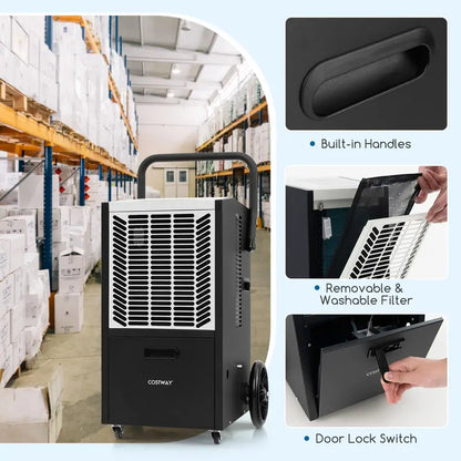 163-Pint Commercial Dehumidifier  Heavy-Duty Unit with Drain Pump & Hose, Ideal for 4,500 Sq. Ft Spaces