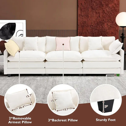 111.4-Inch L-Shaped Modular Cloud Sofa  Chenille 4-Seater with Ottoman & Deep Seat Design