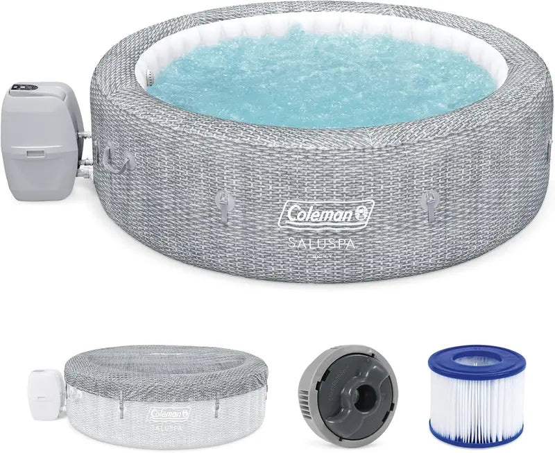 Coleman Sicily AirJet Inflatable Hot Tub — Round 57 Person Portable Outdoor Spa with Jetted Bubble System