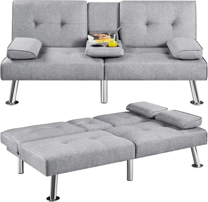 Yaheetech Faux Leather Convertible Sofa Bed  Reversible Loveseat with Removable Arms & 3-Position Recline