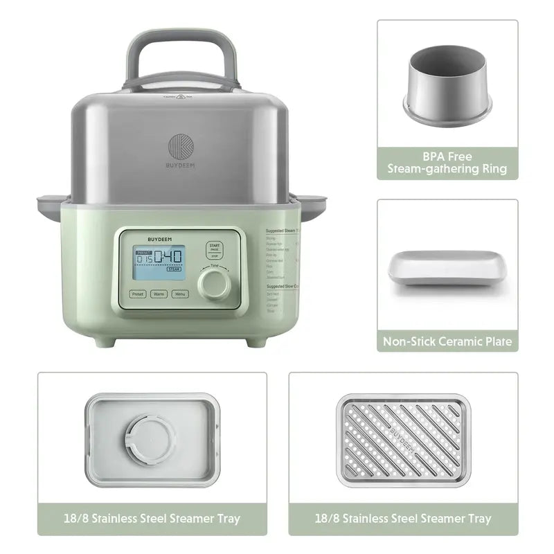 BUYDEEM 5-Quart Digital Electric Food Steamer  Multi-Layer Healthy Cooking Appliance