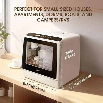 NOVETE Compact Tabletop Dishwasher with 5-Liter Integrated Water Tank