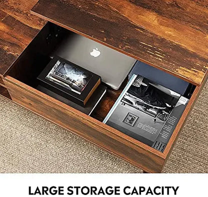 WLIVE Lift Top Coffee Table with Hidden Compartment & Adjustable Shelf  Wood, Ample Storage, Stable Mechanism