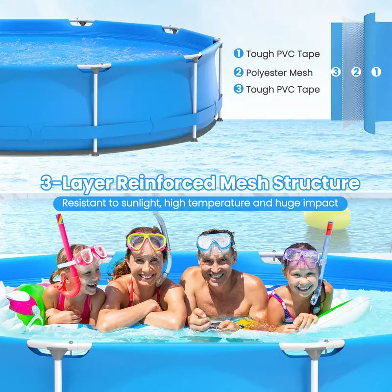 12-Foot Round Steel Frame Swimming Pool  Above-Ground Backyard Pool (30″ Depth)
