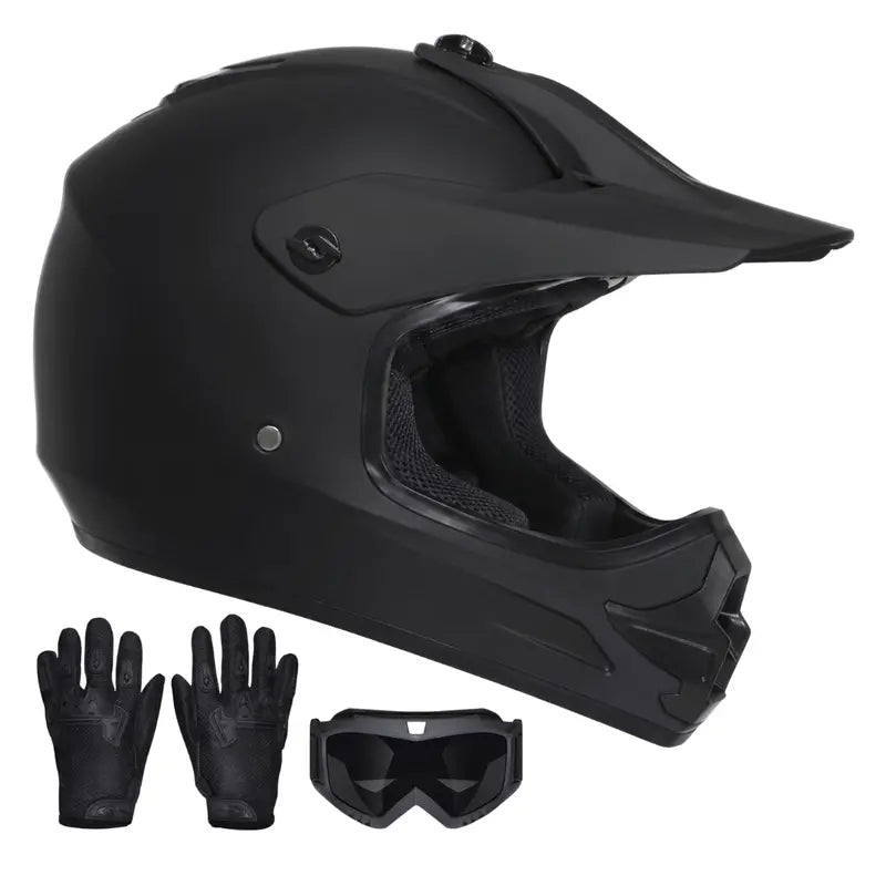 Youth Full-Face Dirt Bike Helmet Kit with Goggles and Riding Gloves