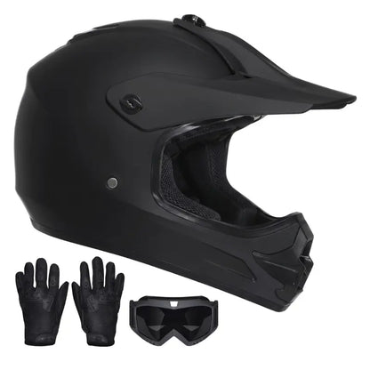 Youth Full-Face Dirt Bike Helmet Kit with Goggles and Riding Gloves