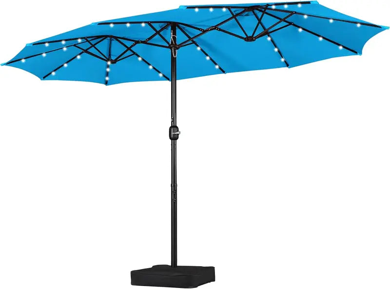 15-Foot Solar-Powered Rectangle Patio Umbrella with 36 LEDs and Crank Lift