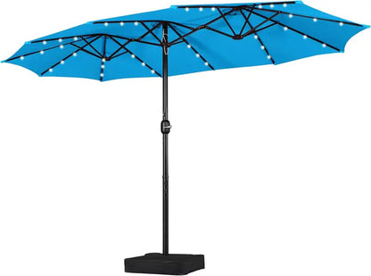 15-Foot Solar-Powered Rectangle Patio Umbrella with 36 LEDs and Crank Lift
