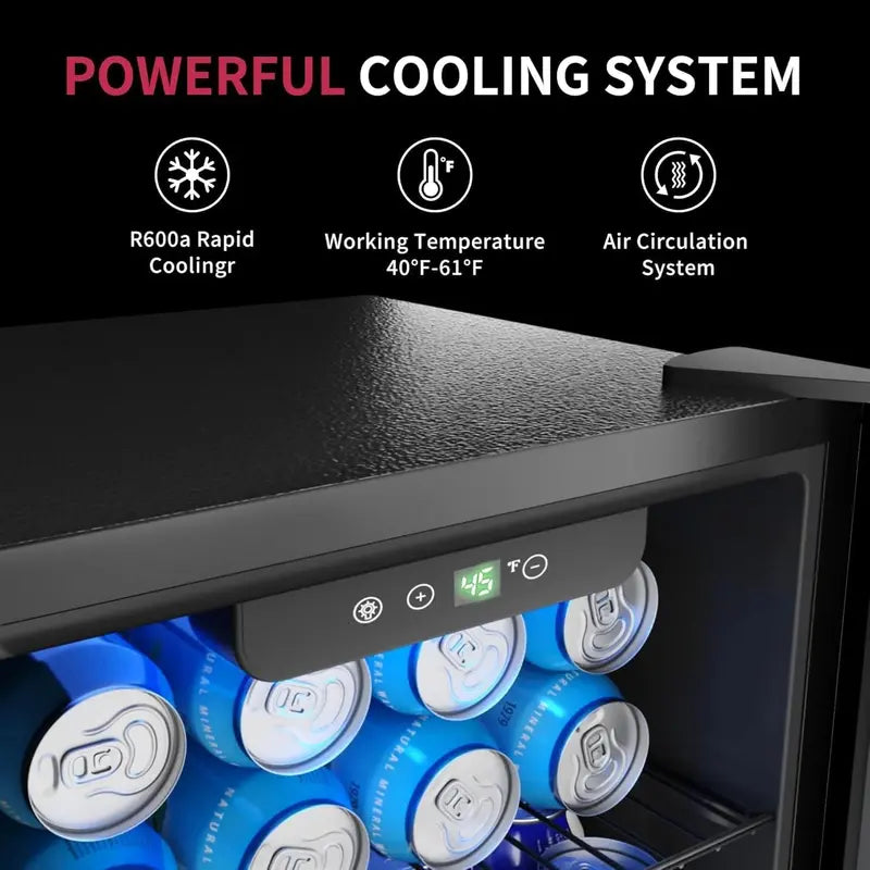 126-Can Beverage Refrigerator Cooler  Glass-Door Mini Fridge for Soda, Beer & Wine  Silver with Adjustable Shelves