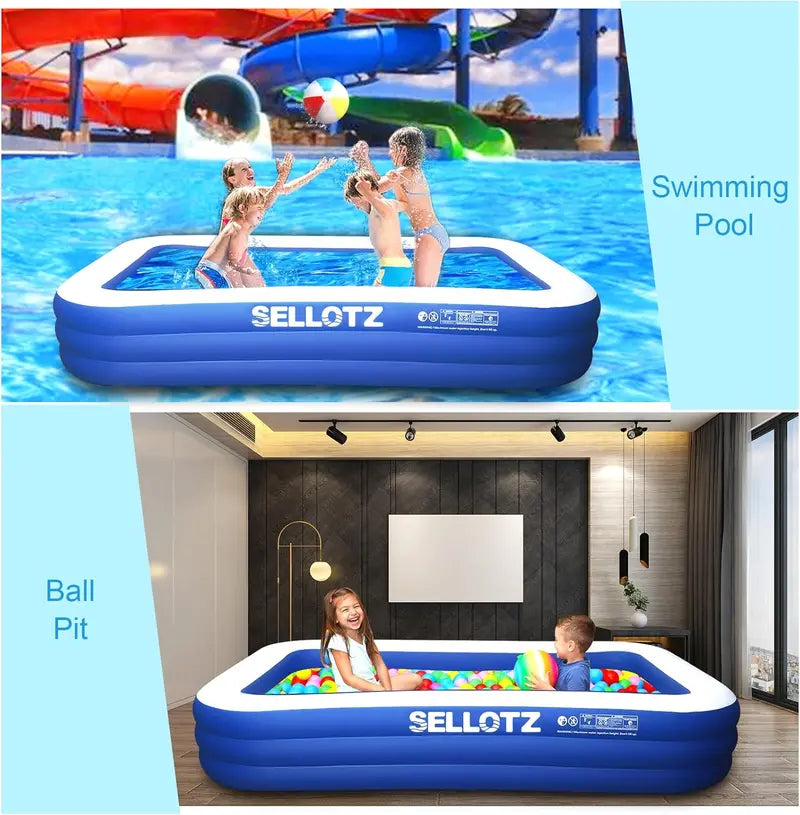 Extra-Large Family Inflatable Pool for Kids & Adults  120″ x 72″ x 22″, Heavy-Duty Backyard Swimming Pool for Summer Play