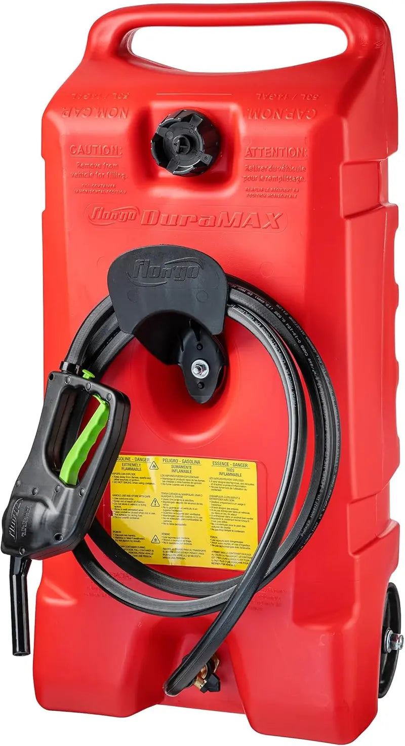 Scepter Duramax 14-Gallon Portable Fuel Tank  Integrated Pump, 10-Foot Hose, Red Heavy-Duty Design