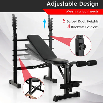 Foldable Olympic Weight Bench & Rack Combo  Adjustable Workout Station with Leg Developer Attachment