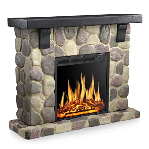 50-Inch Electric Fireplace with Stone Mantel  Y4926 All-in-One Hearth Package