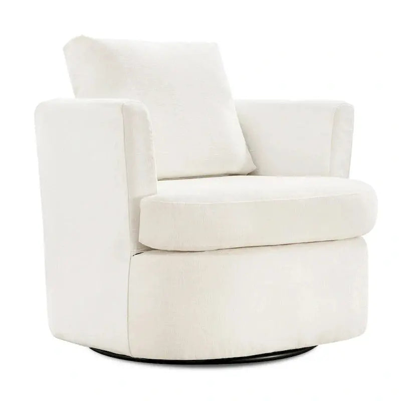Modern Chenille Swivel Accent Chair  Barrel-Style Rotating Armchair for Living Spaces