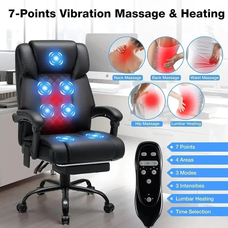 Reclining High-Back Office Chair  Built-In Heating and Full-Body Massage Functionality