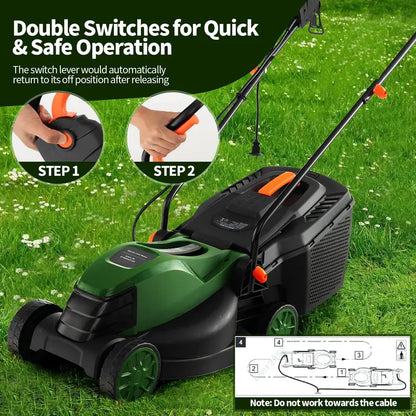 Corded Electric Lawn Mower, 10-Amp 13-Inch 2-in-1 Mulch/Bag Model