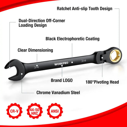 WORKPRO 8-Piece Anti-Slip Flex-Head Ratcheting Wrench Set