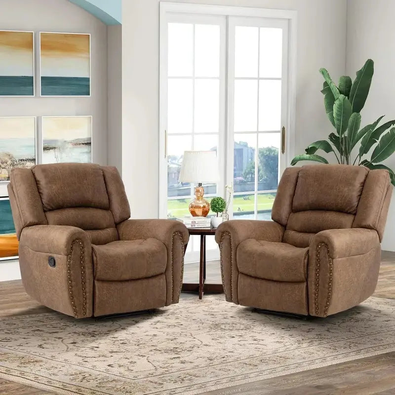 Classic Leather Manual Recliner  Traditional Single-Sofa Living Room Accent Chair