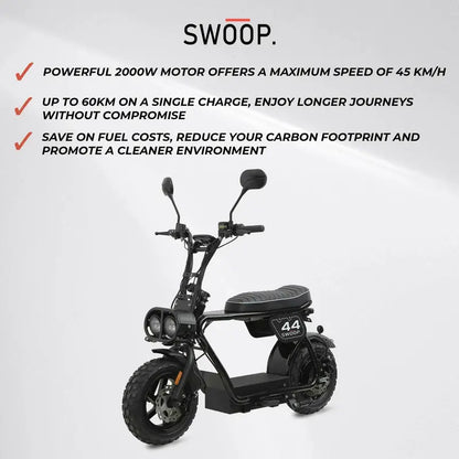 Swoop Turbo 2000W Electric Moped  Black High-Performance E-Bike with Pedal Assist