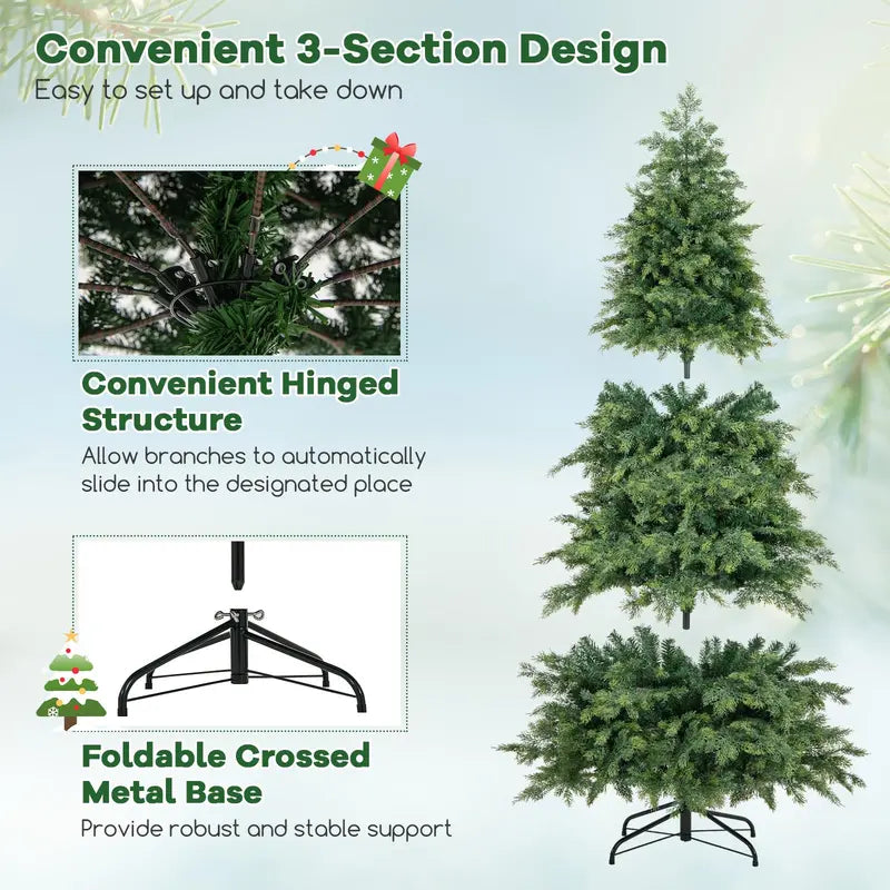 6-Foot Unlit Hinged Artificial Christmas Tree  Compact Green Holiday Tree with 721 Realistic Branch Tips