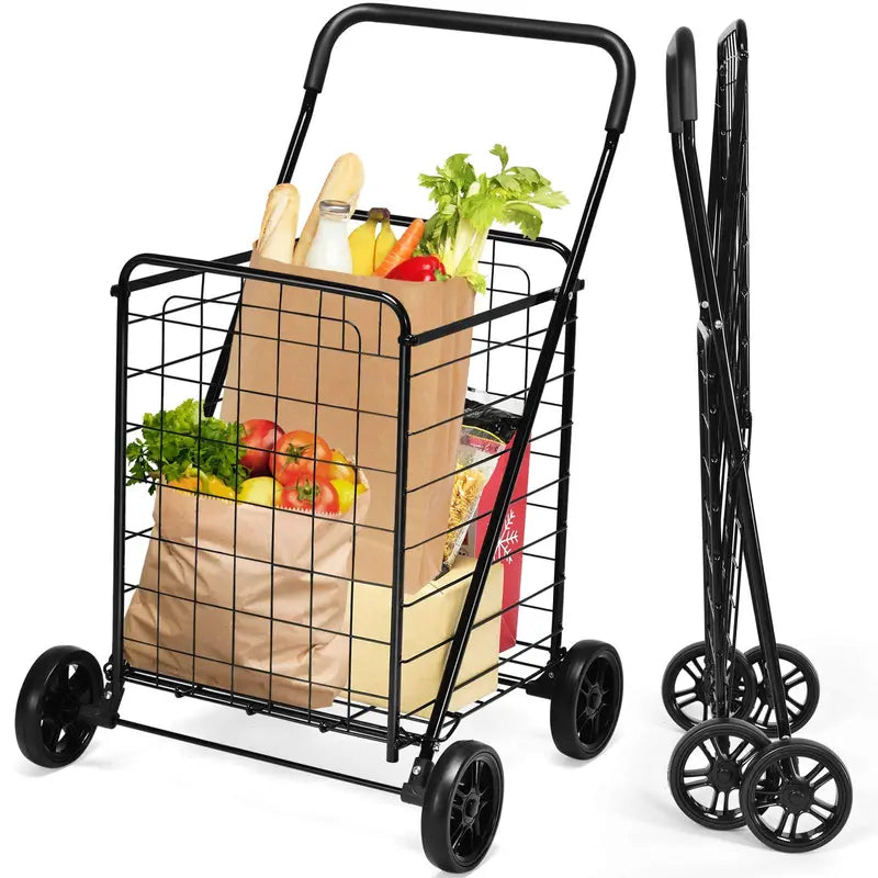 Lightweight Folding Shopping Cart  Wheeled Grocery Trolley for Easy Transport