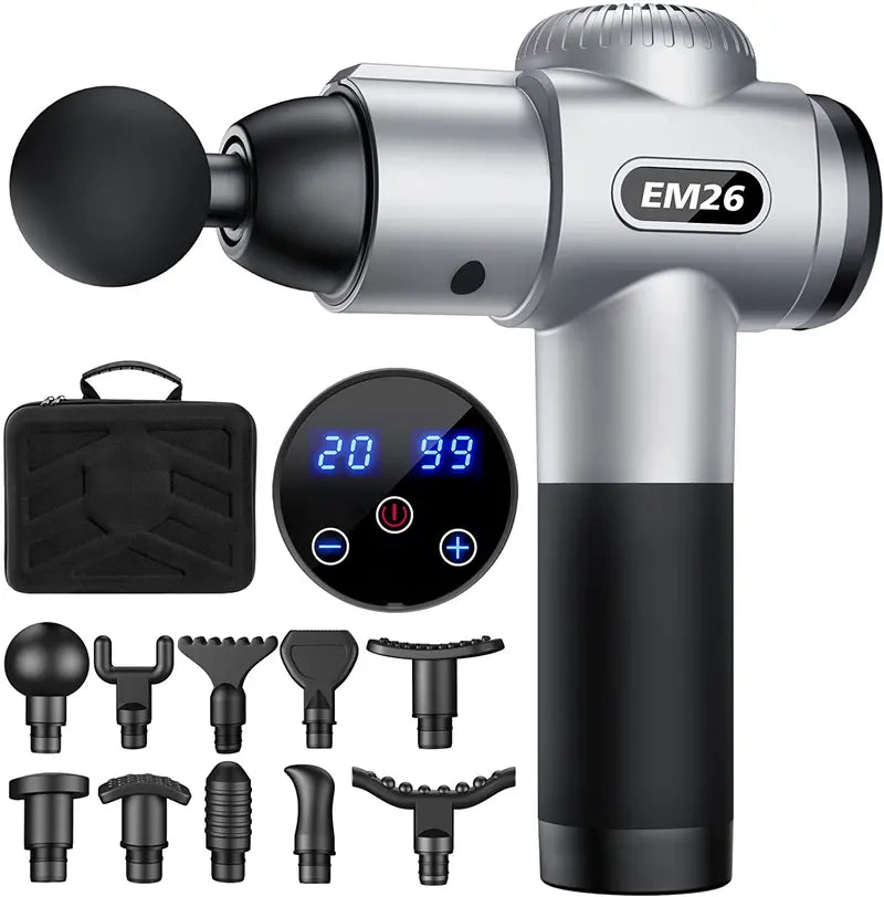 TOLOCO Massage Gun  Handheld Deep Tissue Massager with 20 Speeds & 10 Heads, Cordless & Ergonomic Design