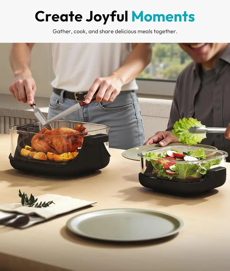 Rellytech Dual-Glass Air Fryer  1500W, 4.2 qt Capacity with Stackable Containers