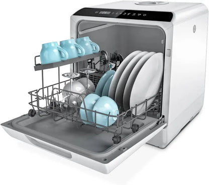 Compact Countertop Dishwasher  5-Program Portable Unit with 5L Internal Water Tank, Glass Door Design, Space-Saving Kitchen Appliance