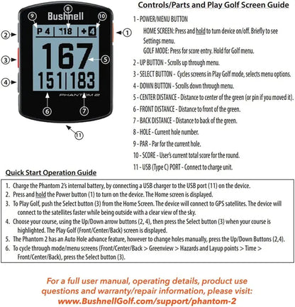 Bushnell Phantom 2 Golf GPS Rangefinder with PinSeeker Technology and Vibrating Feedback