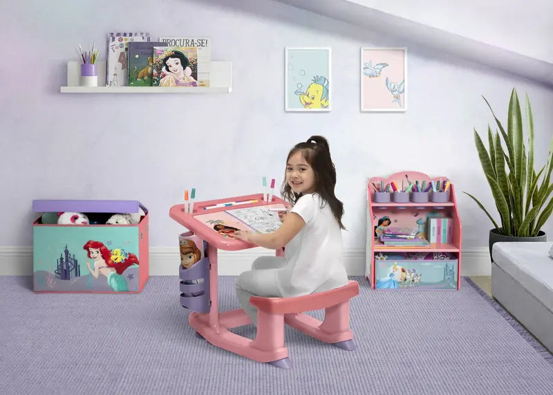Delta Children Disney Princess 3-Piece Toddler Room Set  Pink Desk, Art Station & Toy Box