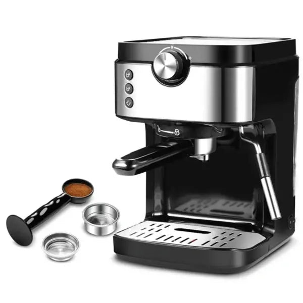 20-Bar Espresso Machine with Milk Frother  Automatic Volume Control, 900ml Tank, 1700W Italian Pump, Black Stainless Finish