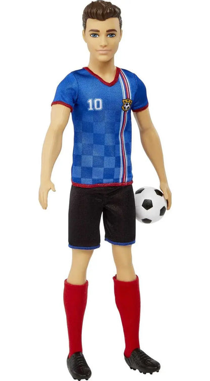 Barbie Soccer Ken Doll Dressed in Cleats, Colorful #10 Uniform & Tall Socks with Cropped Hair